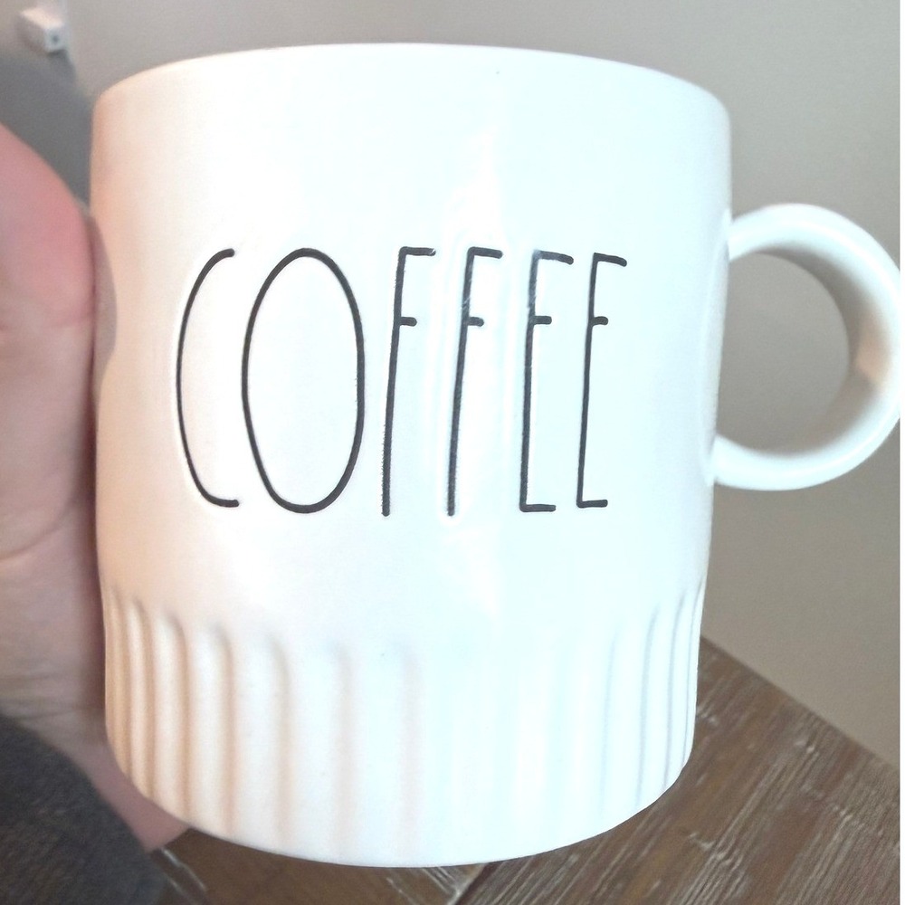 Rae Dunn COFFEE Mug Artisan Collection Cream Ceramic Ribbed Base Farmhouse White